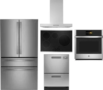 5 Piece Package Includes Refrigerator, Cooktop, Wall Oven, Hood And Dishwasher